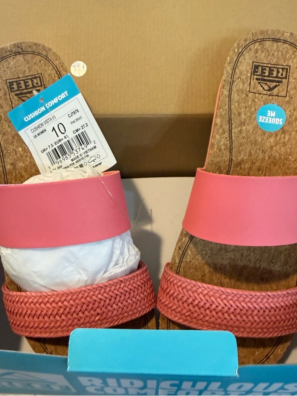 Reef Pink Braided Cork Slide Sandals limited edition color pink braid